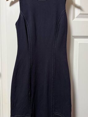 Of Mercer Navy Blue midi dress with white stitching detail.  Size 0